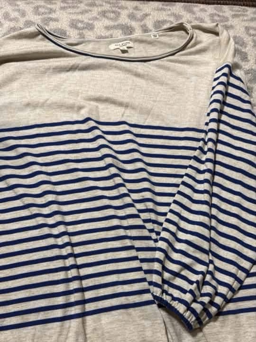 Women’s Striped Long-Sleeve Boatneck Top in Cream & Blue